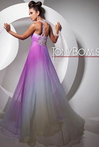 Tony Bowls Paris Ombre Chiffon Gown 113714 Lavender Ombre