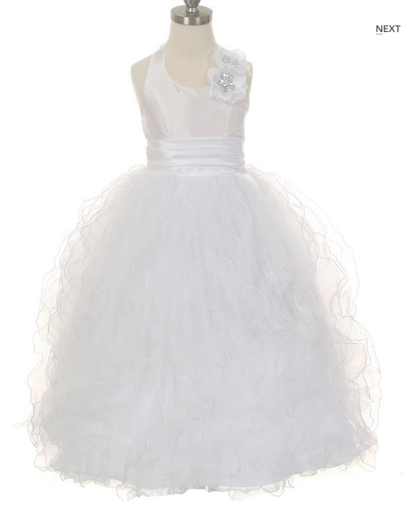 Ruffle Skirt Flowergirl Dress - White