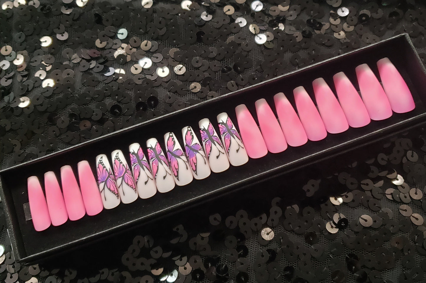 Fuchsia Butterfly Press On Nail Set