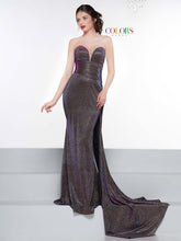 Load image into Gallery viewer, Colors Dress Glitter Stretch Gown with Train 2076 Fuchsia/Multi