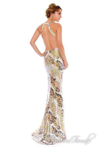 Precious Formals Sequin Low Back Grad Prom Dress L3792 Multi/Champagne