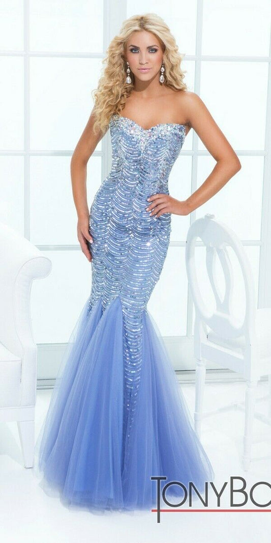 Tony Bowls Beaded Mermaid Prom Dress 114749 Periwinkle
