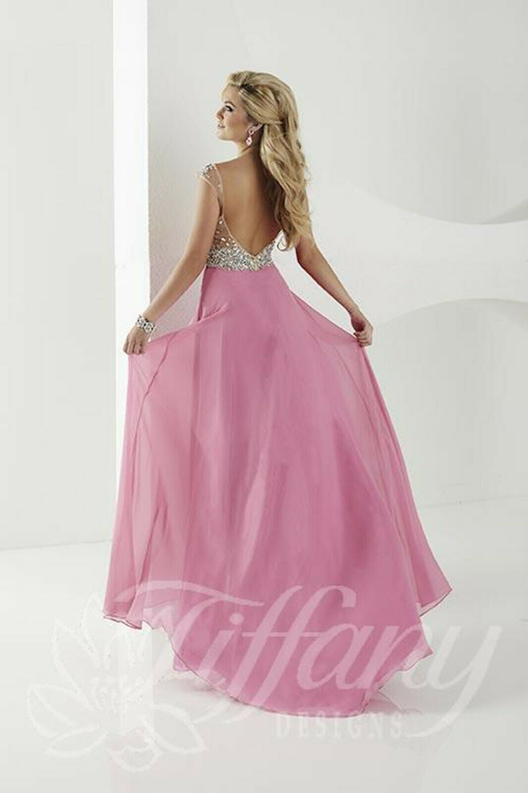 Tiffany Designs Chiffon Beaded Prom Dress 16190 Pastel Orchid/Nude