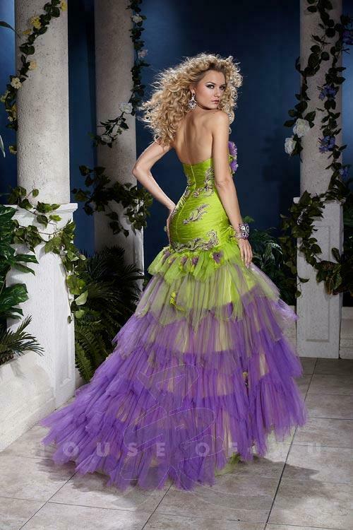 Panoply Ruffle Layered Prom Grad Dress 14400 Lime/Purple