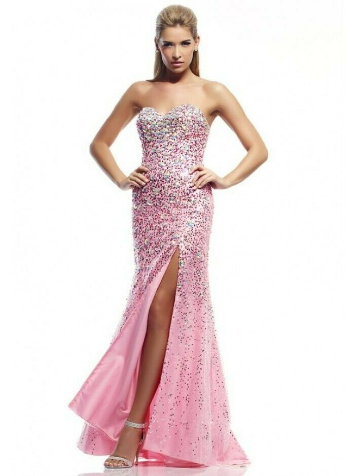 Riva Designs Strapless Rhinestone Grad Prom Dress 9764 Pink Unique Weddings by Craft Haven