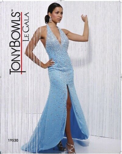 Tony Bowls Le Gala Beaded Halter Prom Dress 19530 Turquoise