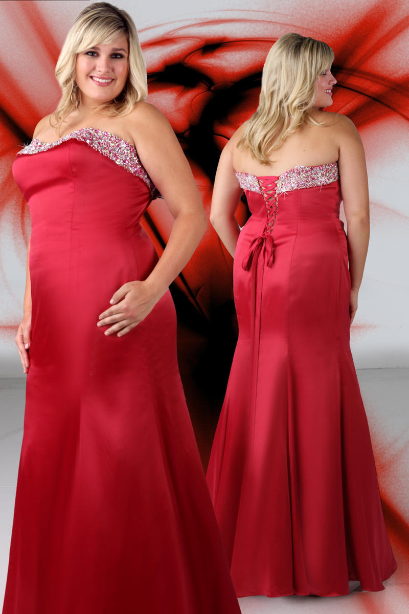 Xcite Satin Mermaid Strapless Gown 35059 Raspberry