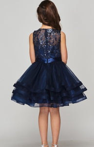 Sequin Top w/ Ruffle Skirt Girl's Dress - Burgandy