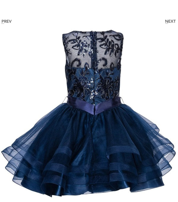 Sequin Top w/ Ruffle Skirt Girl's Dress - Navy
