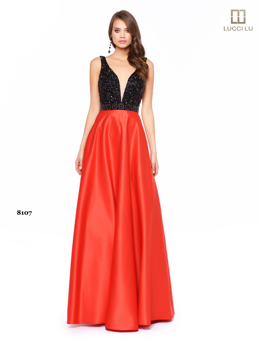 Lucci Lu Satin A-Line Prom Dress 8107 Black/Fuchsia