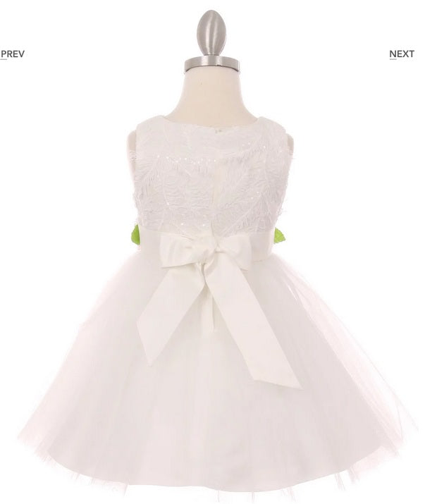 Tulle Flowergirl Dress with Floral Belt - Champagne