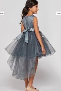 Tulle High Low Flowergirl Dress with Flowers - Taupe