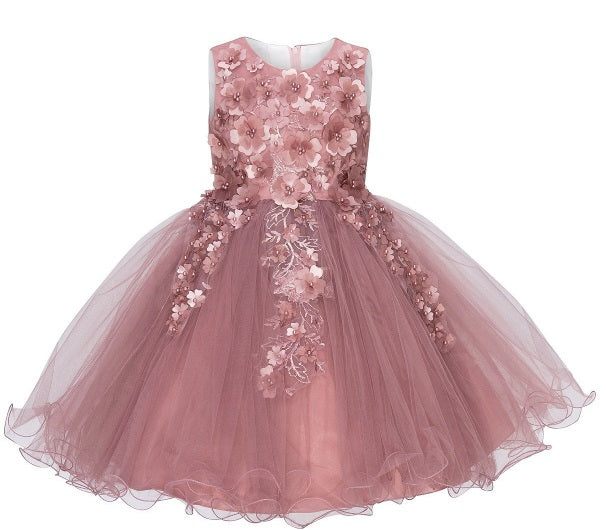Tulle Flowergirl Lace with Floral Lace Bodice - White