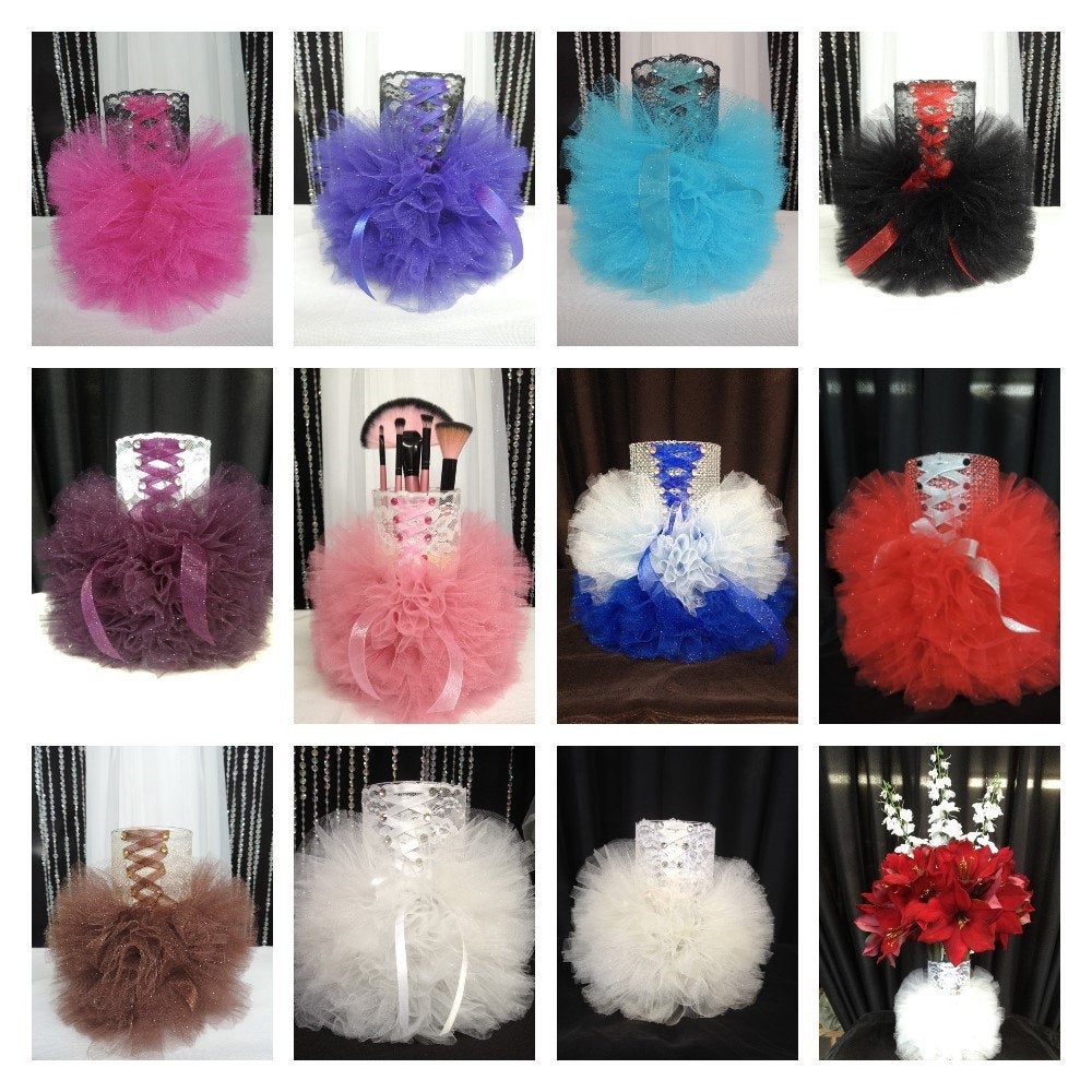 Ivory/Pink Corset Tutu Dress Cylinder Vase