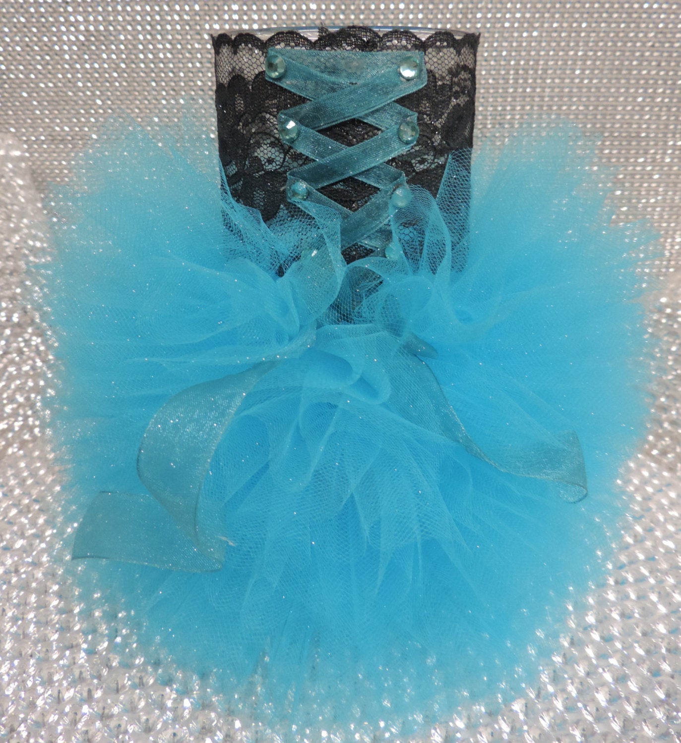 Black/Turquoise Corset Tutu Dress Cylinder Vase