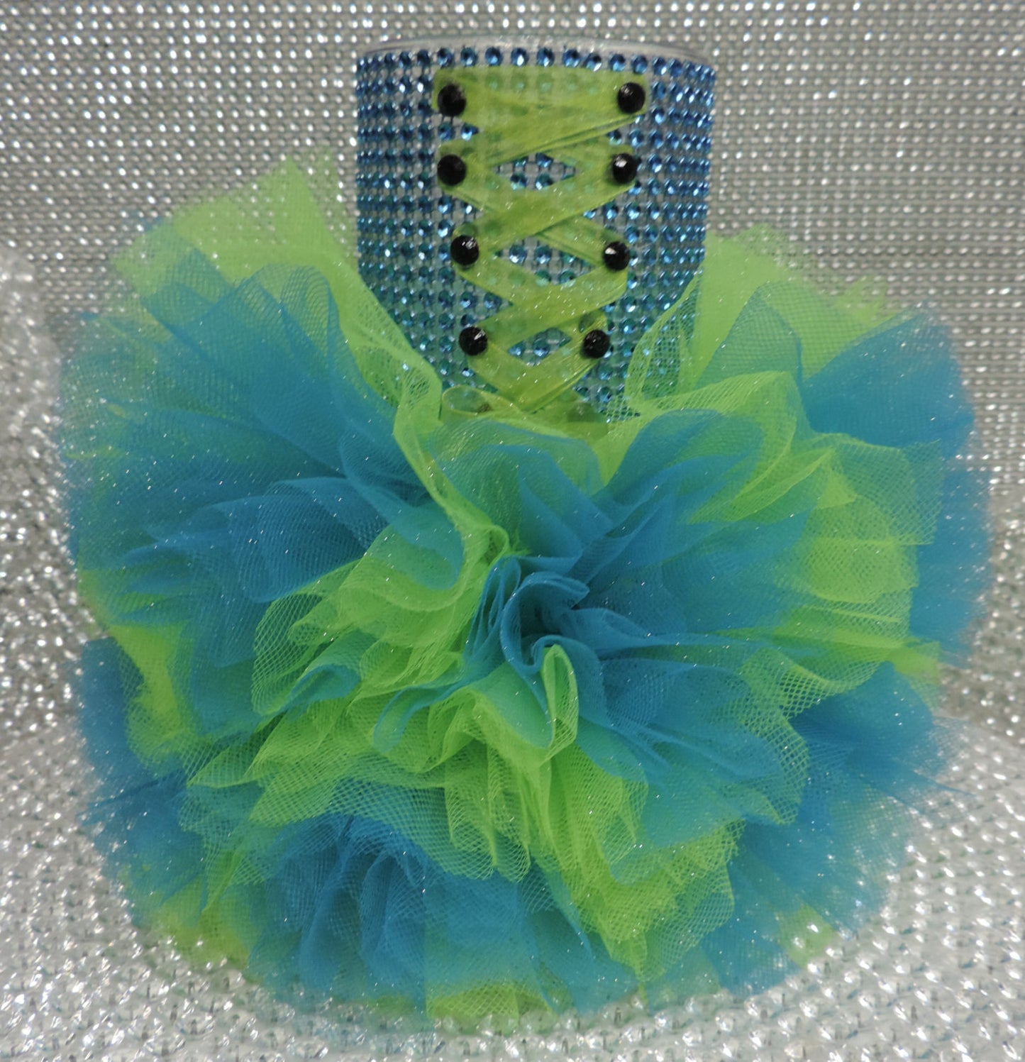 Lime/Turquoise Corset Tutu Dress Cylinder Vase