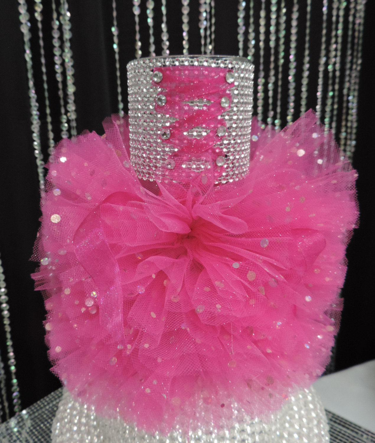 Silver/Fuchsia Corset Tutu Dress Cylinder Vase