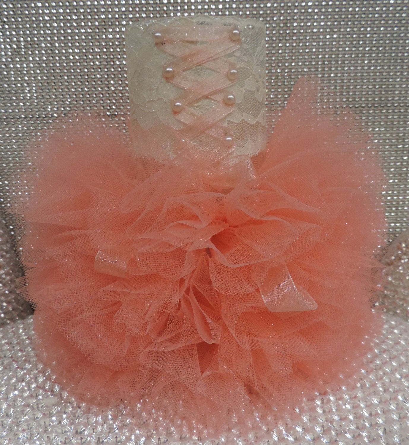 Ivory/Peach Corset Tutu Dress Cylinder Vase