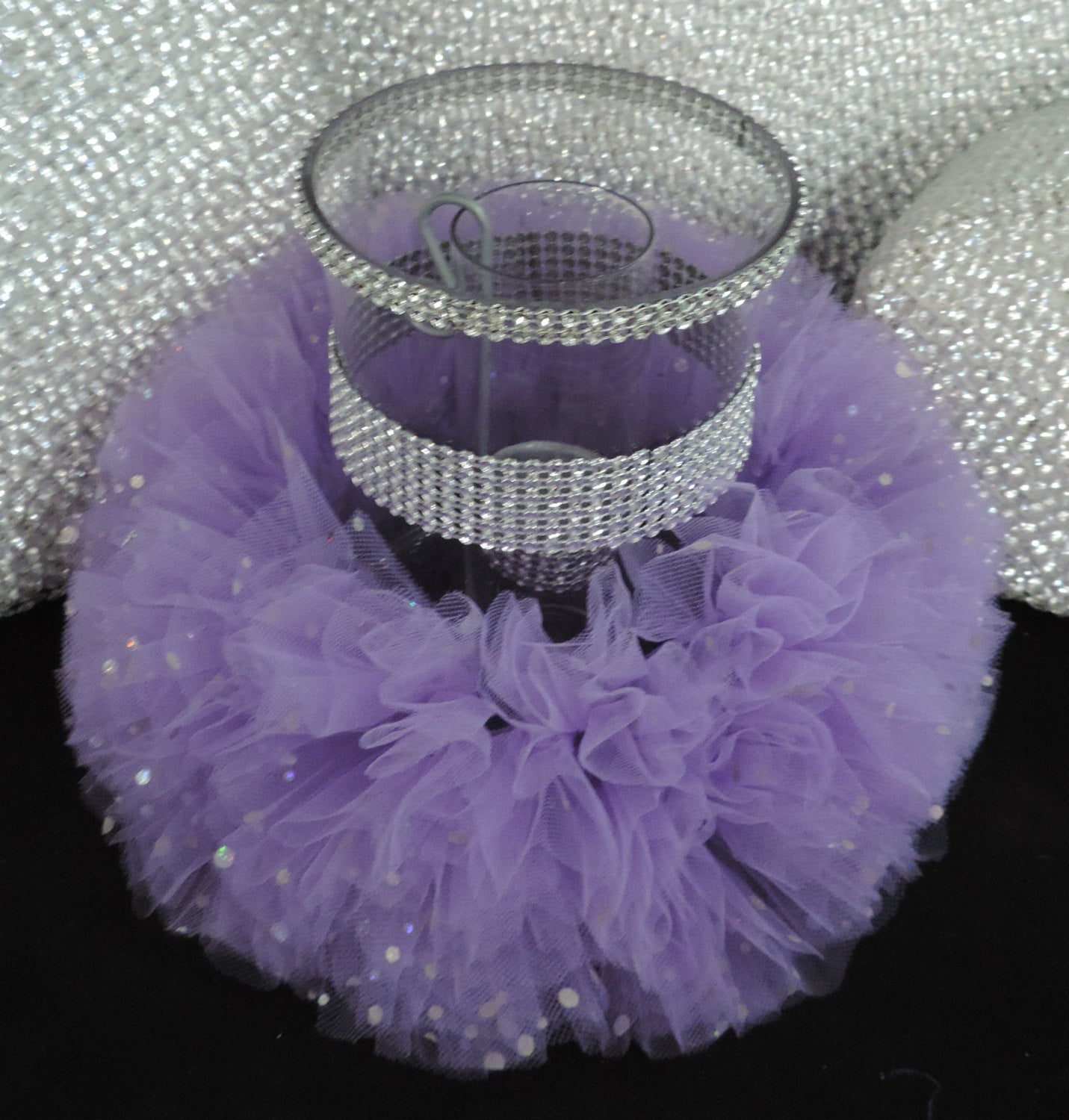 Lavender Tulle Hurricane Tealight Wedding Centerpiece