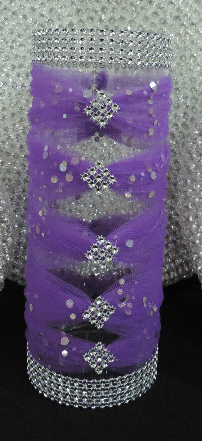 Purple Tulle Corset Cylinder Vase - Wedding Centerpiece