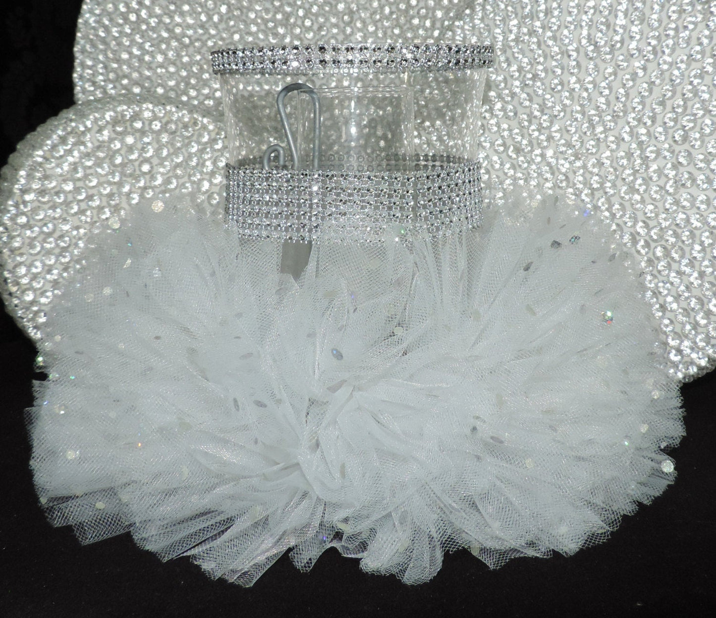 White Tulle Hurricane Tealight Wedding Centerpiece