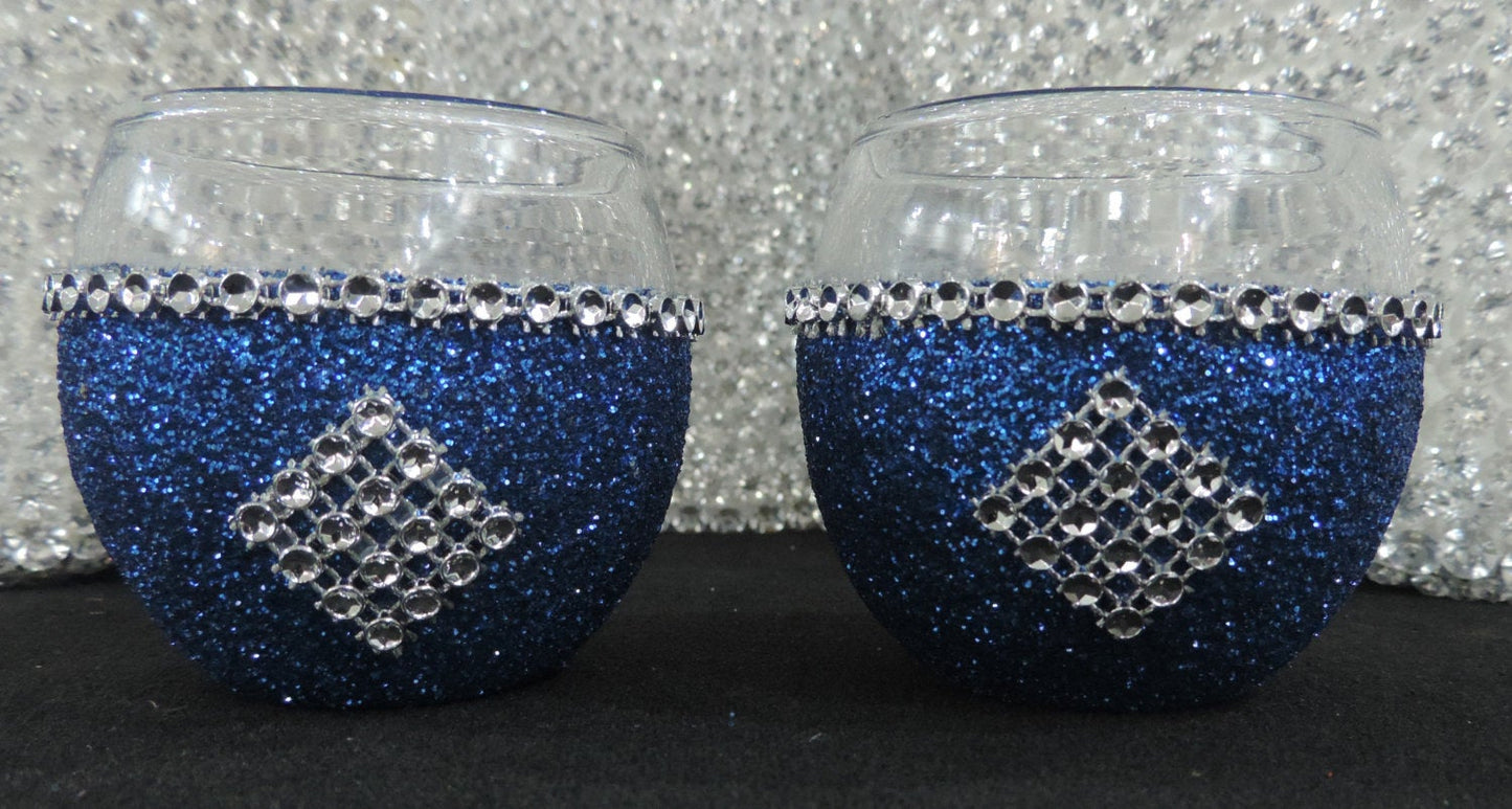 Royal Blue Glitter Candle Holders - Set of 4
