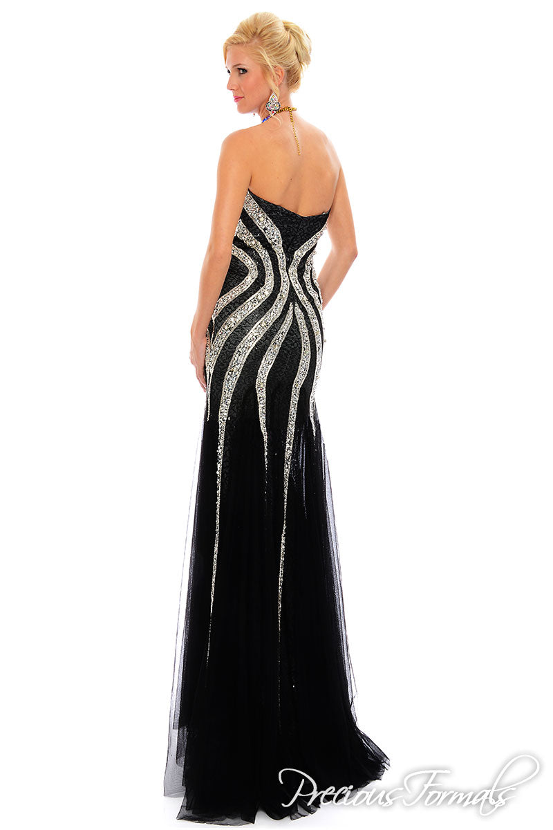 Precious Formals Beaded Gown Black/Silver L39000