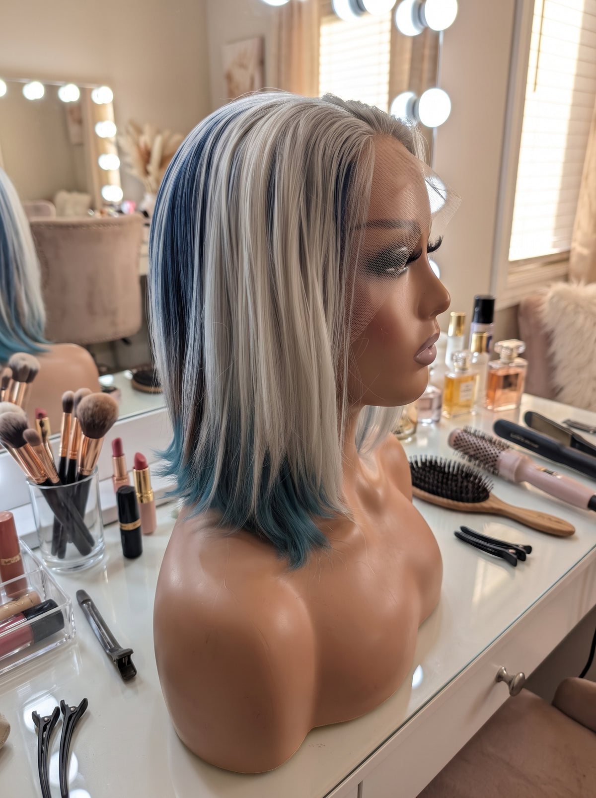Cora in Artic Peacock | 16" Straight Bob Lace Front Wig