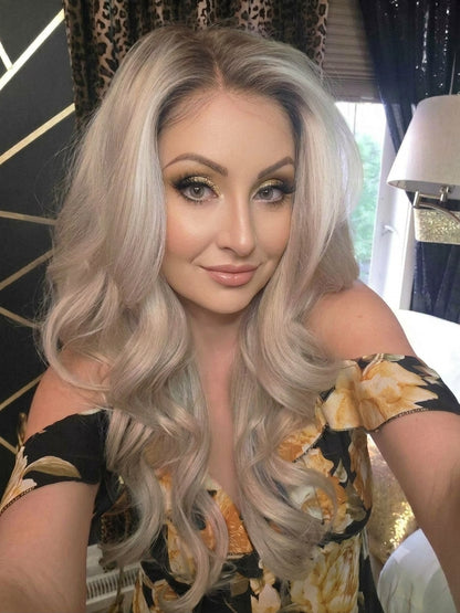 Eden in  Frosted Cashmere | 22" Ash Blonde Curly Lace Front Wig