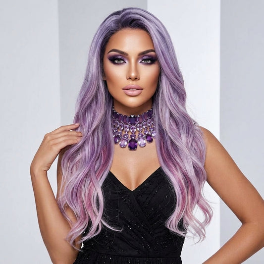 Jazsim in Amethyst Haze| 24" Lavender Loose Wave Wig