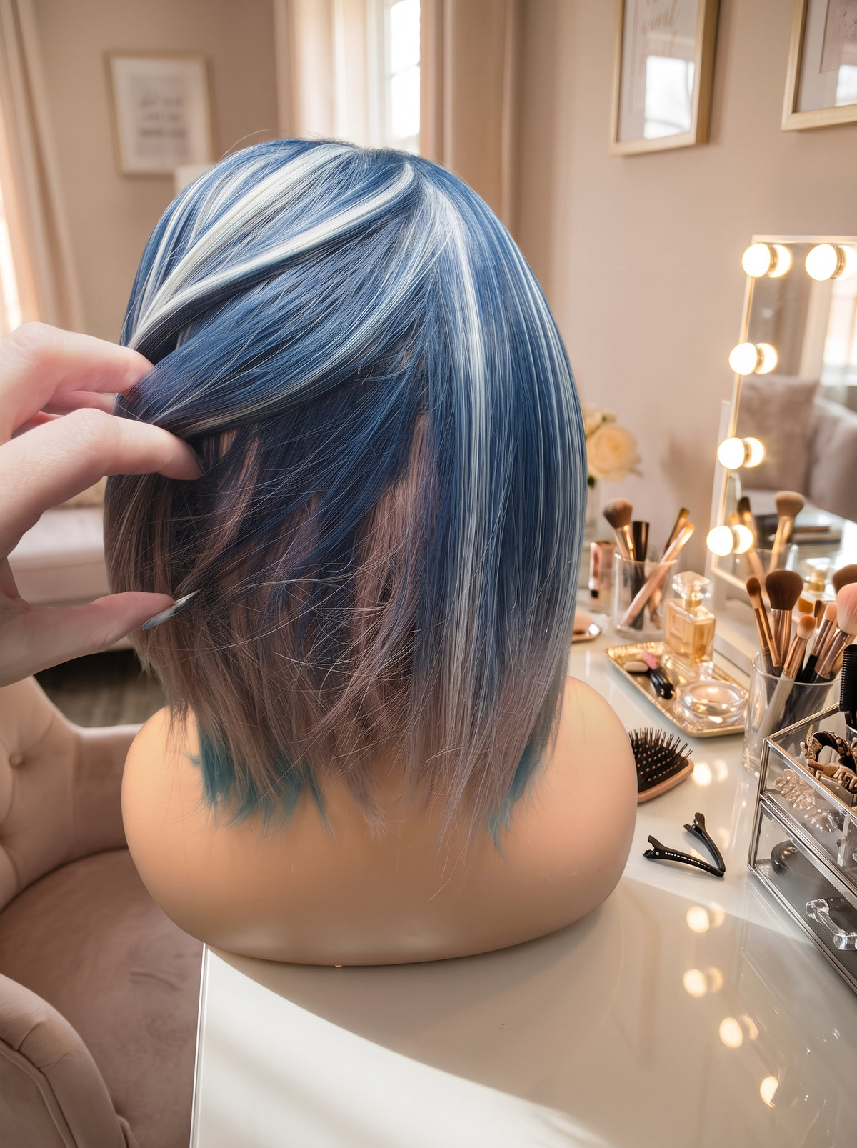 Cora in Artic Peacock | 16" Straight Bob Lace Front Wig