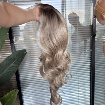 Eden in  Frosted Cashmere | 22" Ash Blonde Curly Lace Front Wig