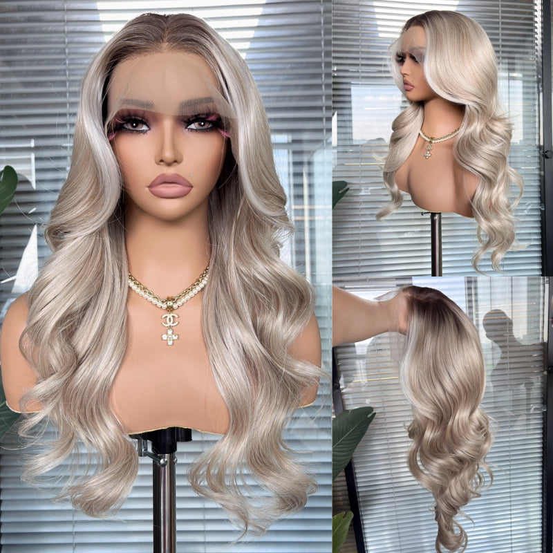 Eden in  Frosted Cashmere | 22" Ash Blonde Curly Lace Front Wig