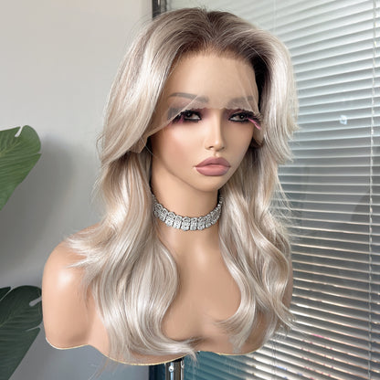 Amara in Cool Cashmere | 18" Wavy Ash Blonde Lace Front Wig