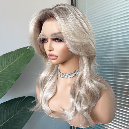 Amara in Cool Cashmere | 18" Wavy Ash Blonde Lace Front Wig