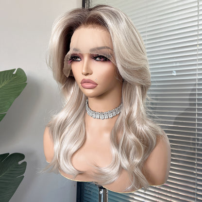 Amara in Cool Cashmere | 18" Wavy Ash Blonde Lace Front Wig