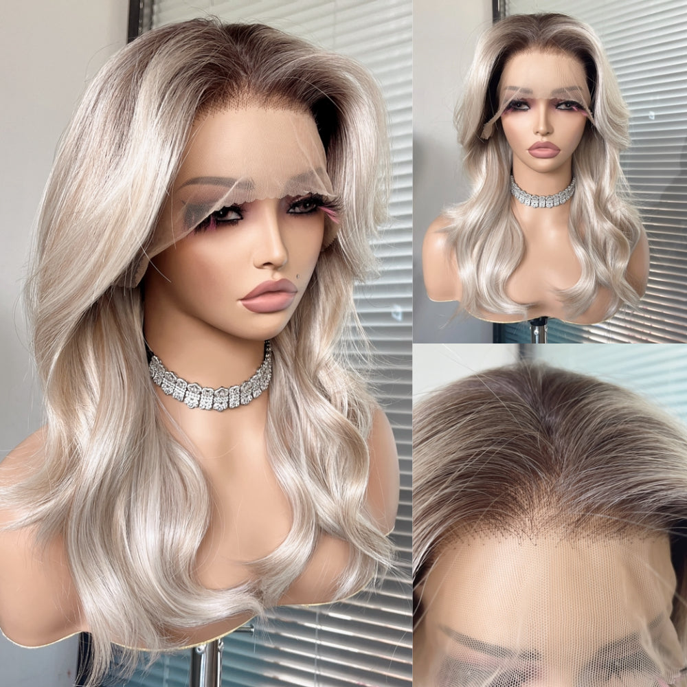 Amara in Cool Cashmere | 18" Wavy Ash Blonde Lace Front Wig