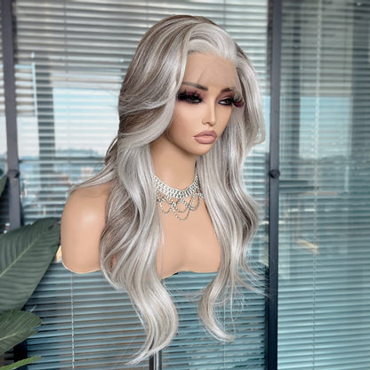 Electra in Midnight Frost | 22" Grey/Brown Wavy Lace Front Wig