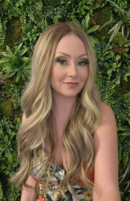 Alexis in Salted Caramel | 26" Long Wavy Brown Highlighed Lace Front Wig