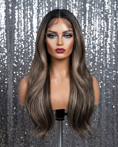 Ashlyn in Fudge Ripple | 24" Brown/Blonde Layered Lace Front Wig