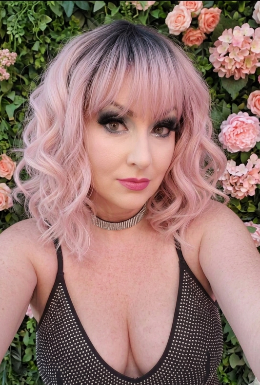 Callie in Strawberry Cream | 12" Wavy Pink Wig with Bangs