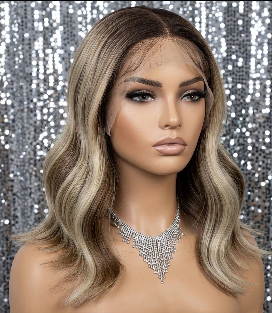 Chloe in Root Beer Float | 14" Brown/Blonde Mix Wavy Lace Front Wig