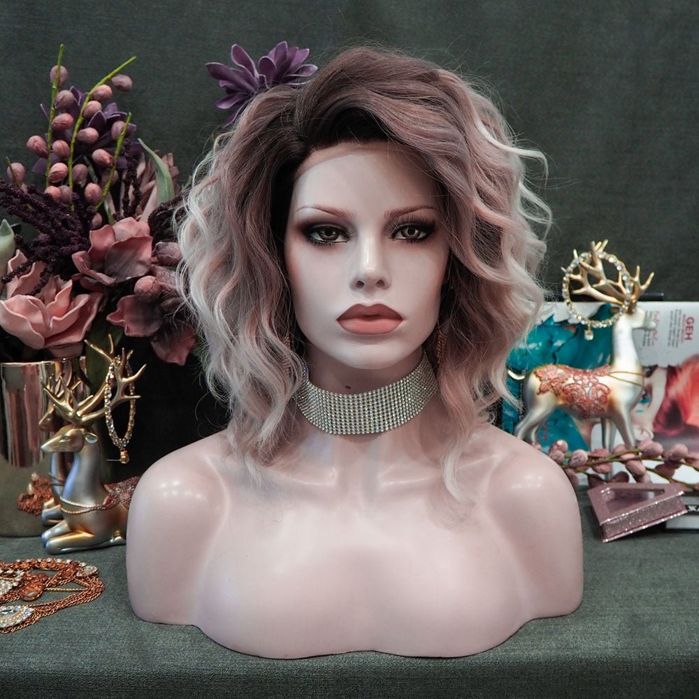 Sadie in Smokey Rose Platinum | 14" Wavy Ombre Bob Lace Front Wig