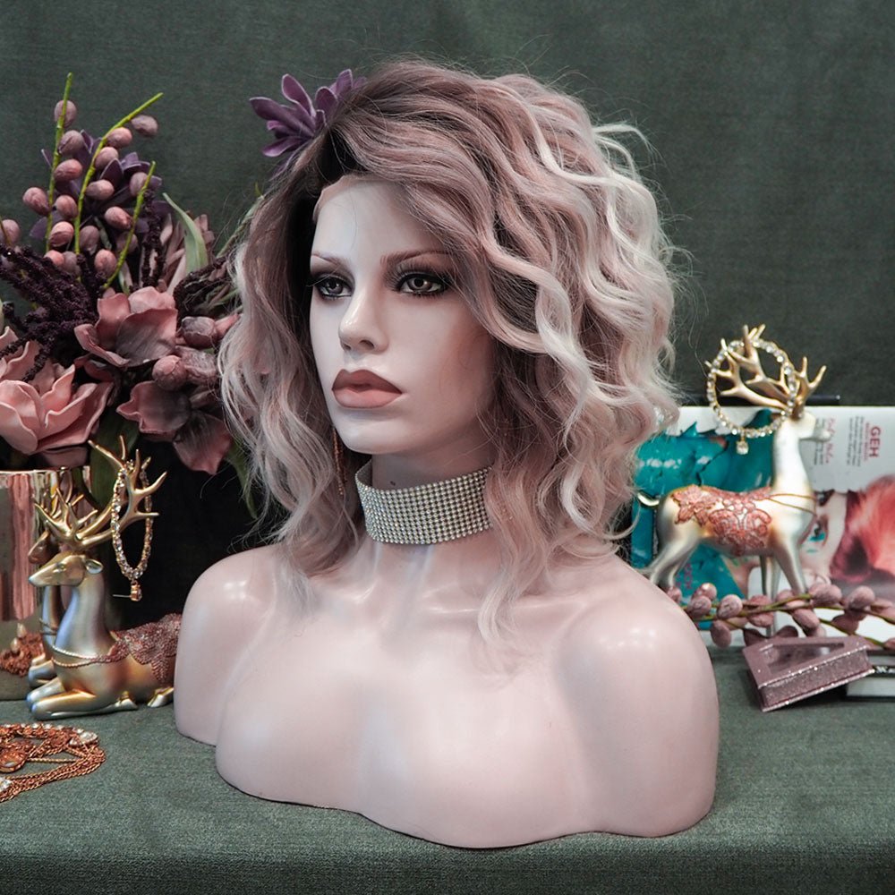 Sadie in Smokey Rose Platinum | 14" Wavy Ombre Bob Lace Front Wig
