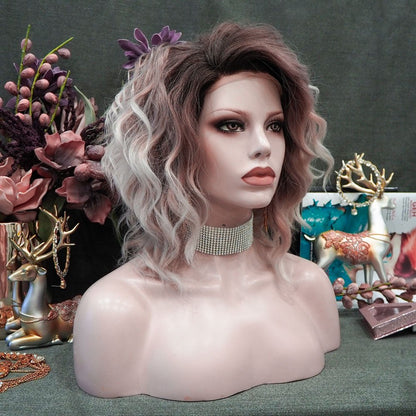 Sadie in Smokey Rose Platinum | 14" Wavy Ombre Bob Lace Front Wig