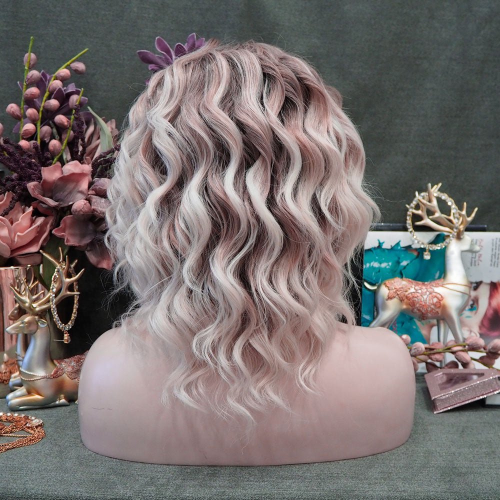 Sadie in Smokey Rose Platinum | 14" Wavy Ombre Bob Lace Front Wig