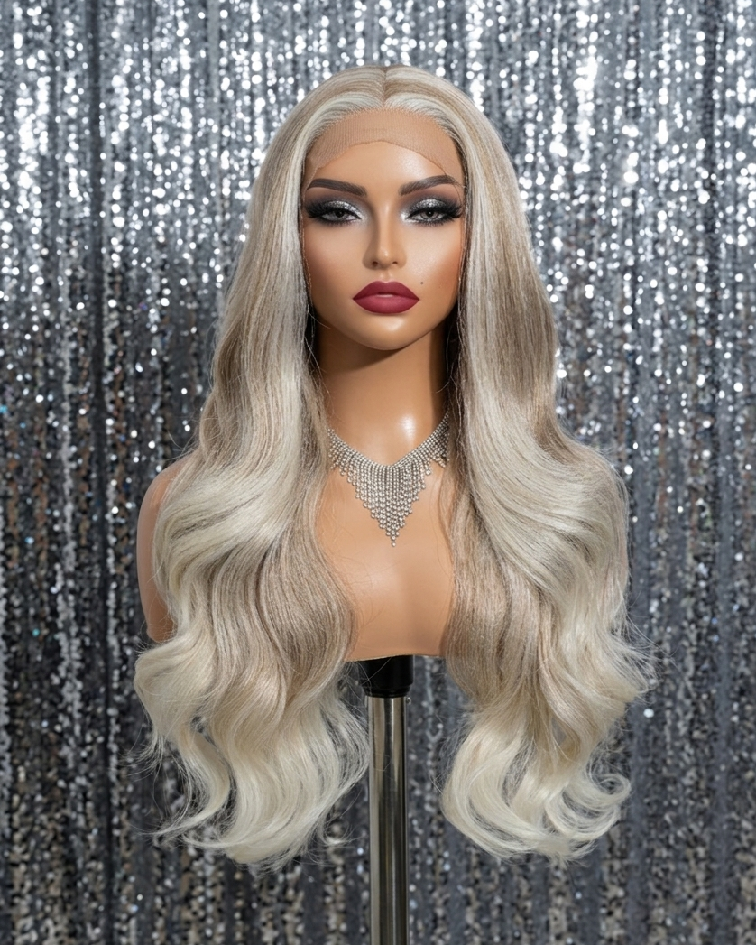 Karzima in Champagne Toast | 26" Long Cool Blonde Lace Front Wig