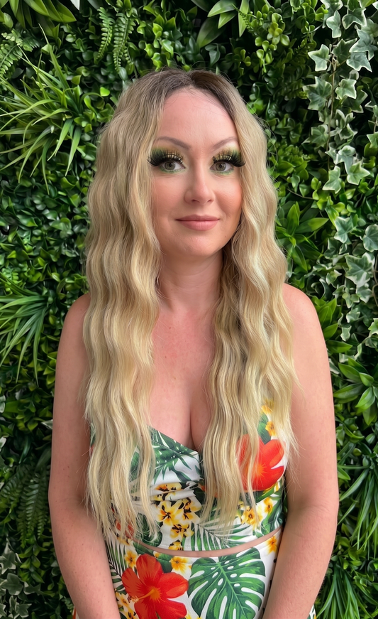 Kira in Tiramisu | 26" Water Wave Blonde Ombre Lace Front Wig