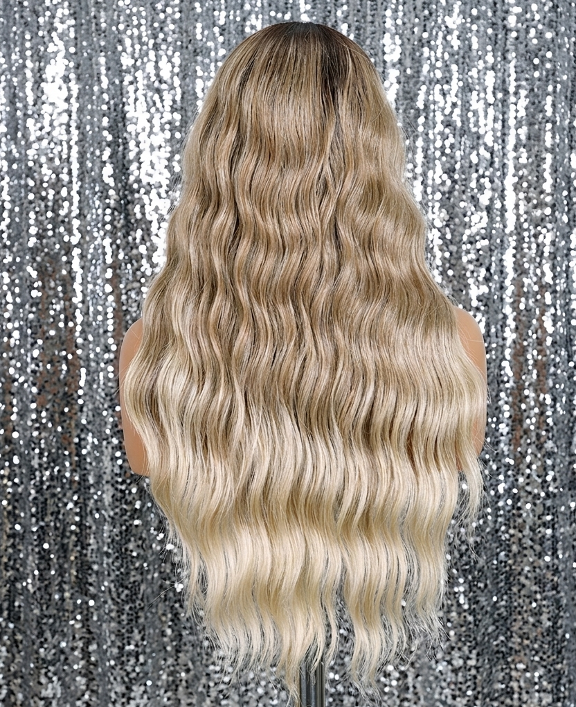 Kira in Tiramisu | 26" Water Wave Blonde Ombre Lace Front Wig