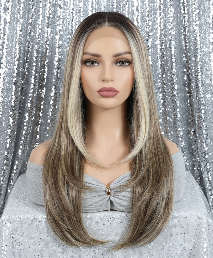 Nova in Brown Sugar | 24" Lace Front Wig Brown with Blonde Highlights